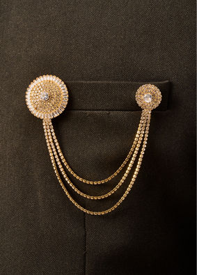 Manyavar Men Gold Brooch with Crystal Embellishments