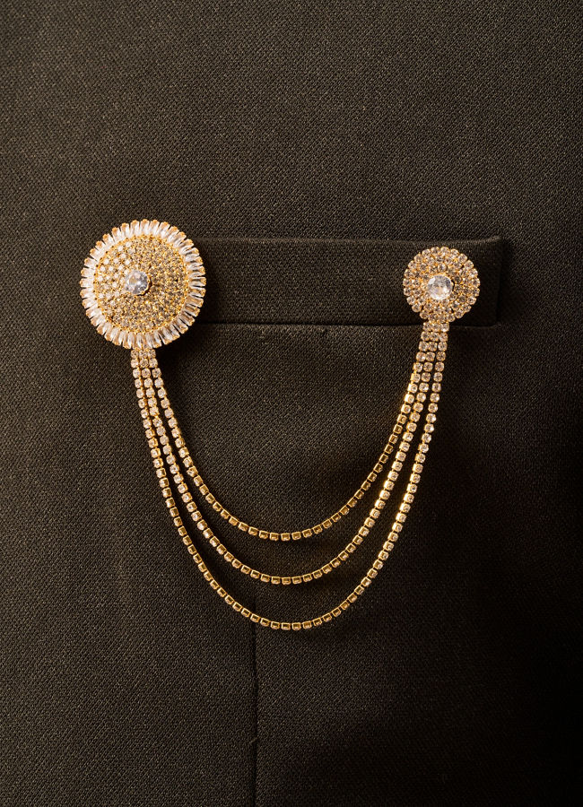 Manyavar Men Gold Brooch with Crystal Embellishments