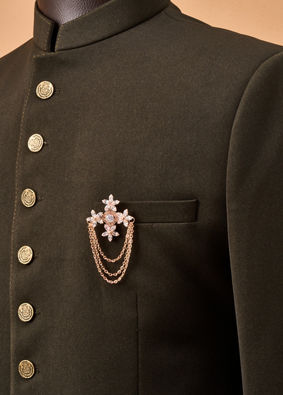 Manyavar Men Gold Brooch with Floral Embellishments