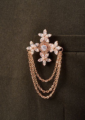 Manyavar Men Gold Brooch with Floral Embellishments