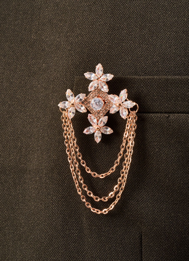 Manyavar Men Gold Brooch with Floral Embellishments
