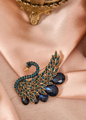 Manyavar Men Blue Brooch with Peacock Design