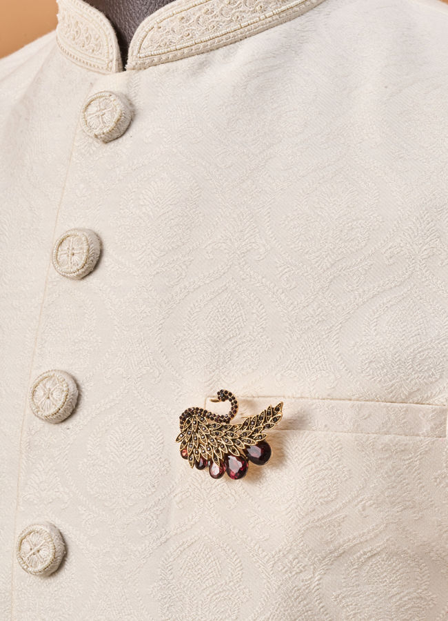 Manyavar Men Brown Brooch with Peacock Design