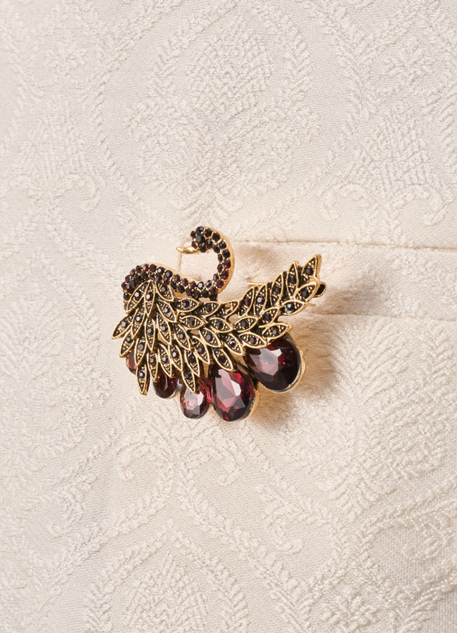Manyavar Men Brown Brooch with Peacock Design