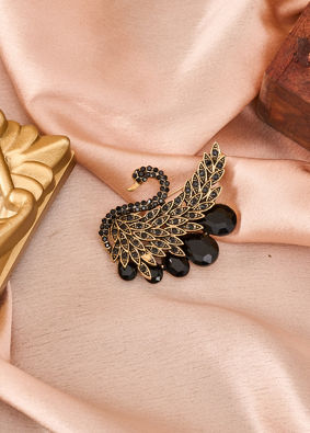 Manyavar Men Black Brooch with Swan Design