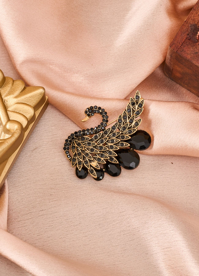 Manyavar Men Black Brooch with Swan Design