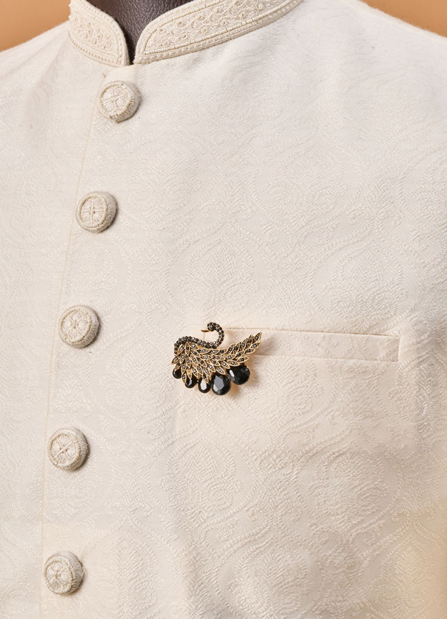Manyavar Men Black Brooch with Swan Design