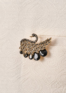 Manyavar Men Black Brooch with Swan Design