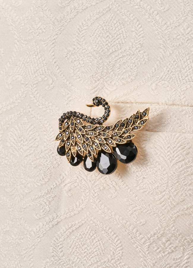 Manyavar Men Black Brooch with Swan Design
