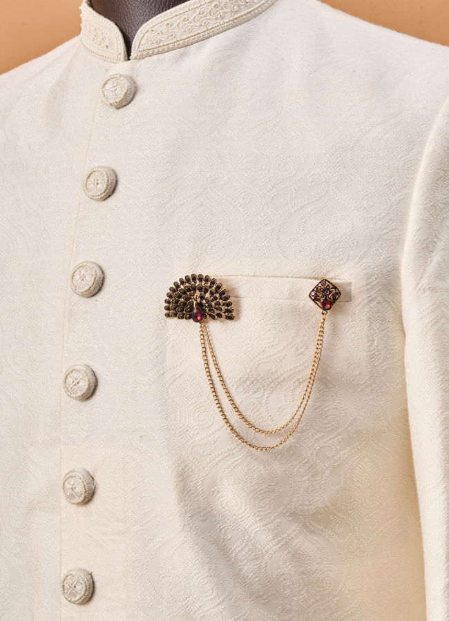 Manyavar Men Brown Brooch with Chain Detailing