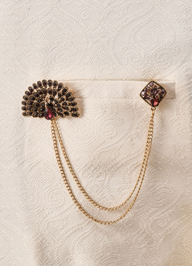 Manyavar Men Brown Brooch with Chain Detailing