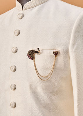 Manyavar Men Brown Brooch with Peacock Design