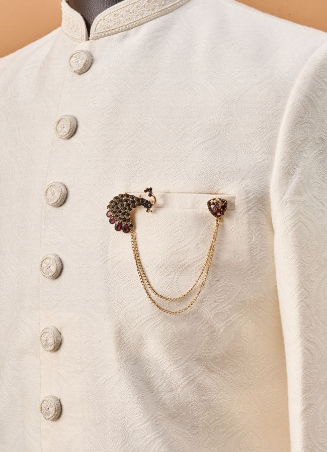 Manyavar Men Brown Brooch with Peacock Design