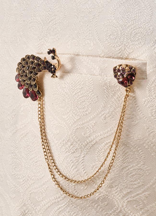 Manyavar Men Brown Brooch with Peacock Design