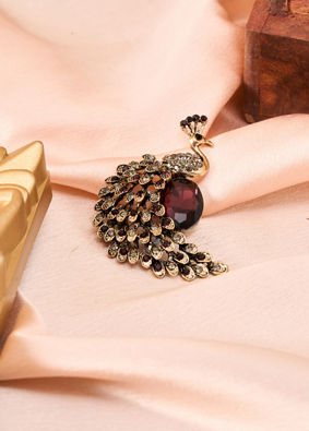 Manyavar Men Brown Brooch with Peacock Design