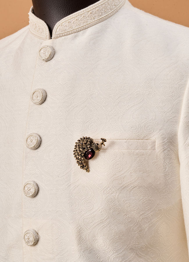 Manyavar Men Brown Brooch with Peacock Design