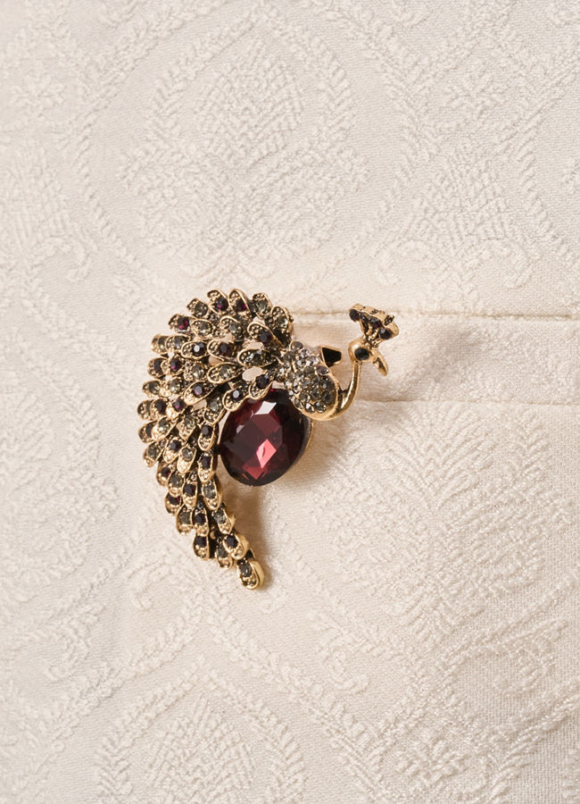 Manyavar Men Brown Brooch with Peacock Design