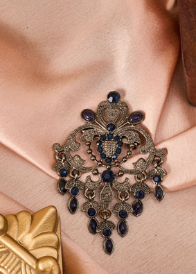 Manyavar Men Blue Brooch with Embellishments