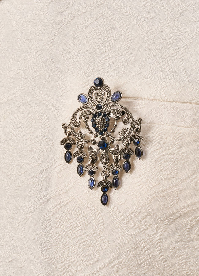 Manyavar Men Blue Brooch with Embellishments