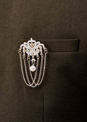 Manyavar Men Grey Brooch with Pearl Detailing