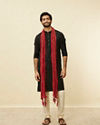 alt message - Manyavar Men Chilli Pepper Red Shimmery Thread Work Stole image number 2