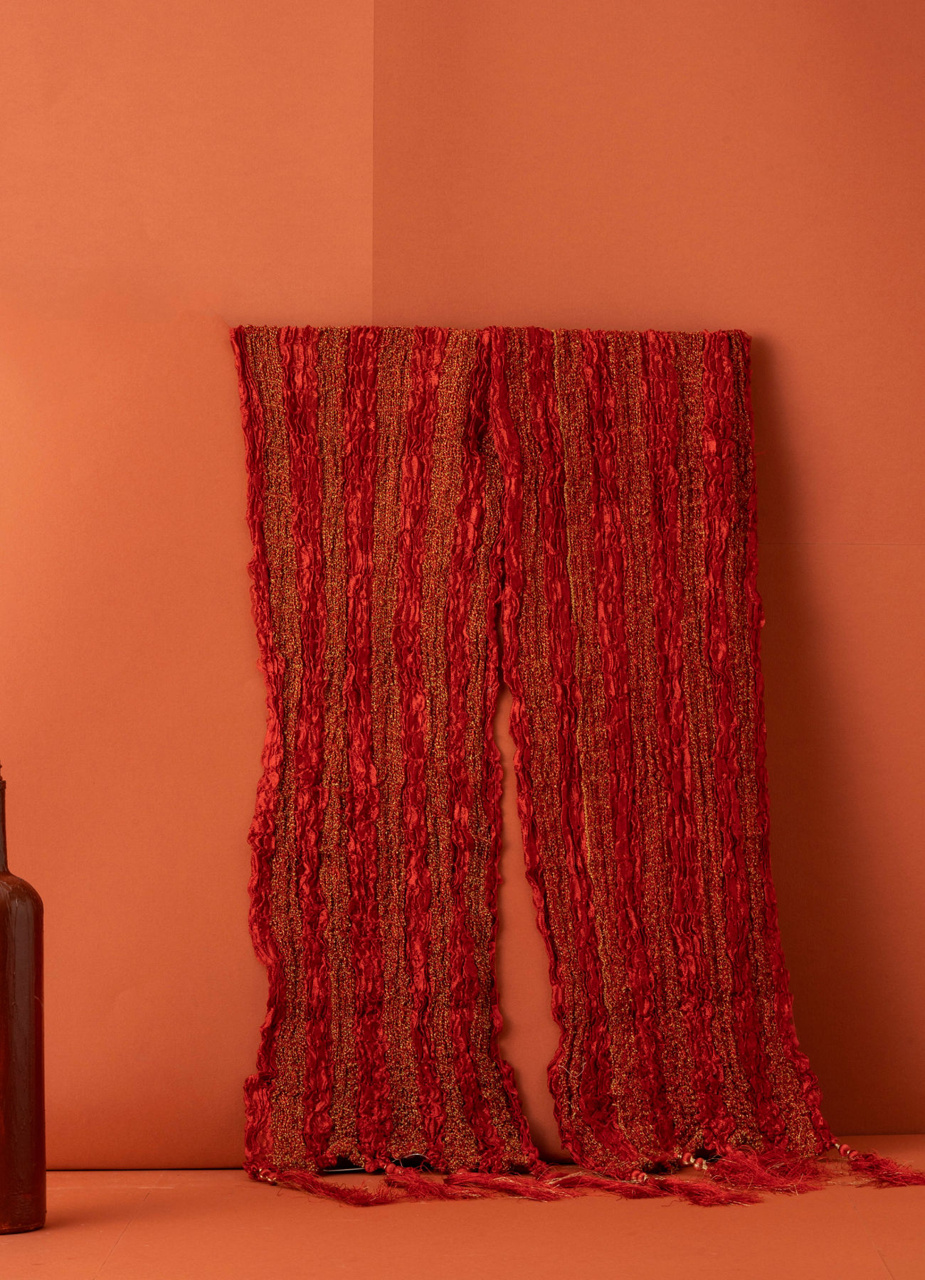 Manyavar Men Chilli Pepper Red Shimmery Thread Work Stole