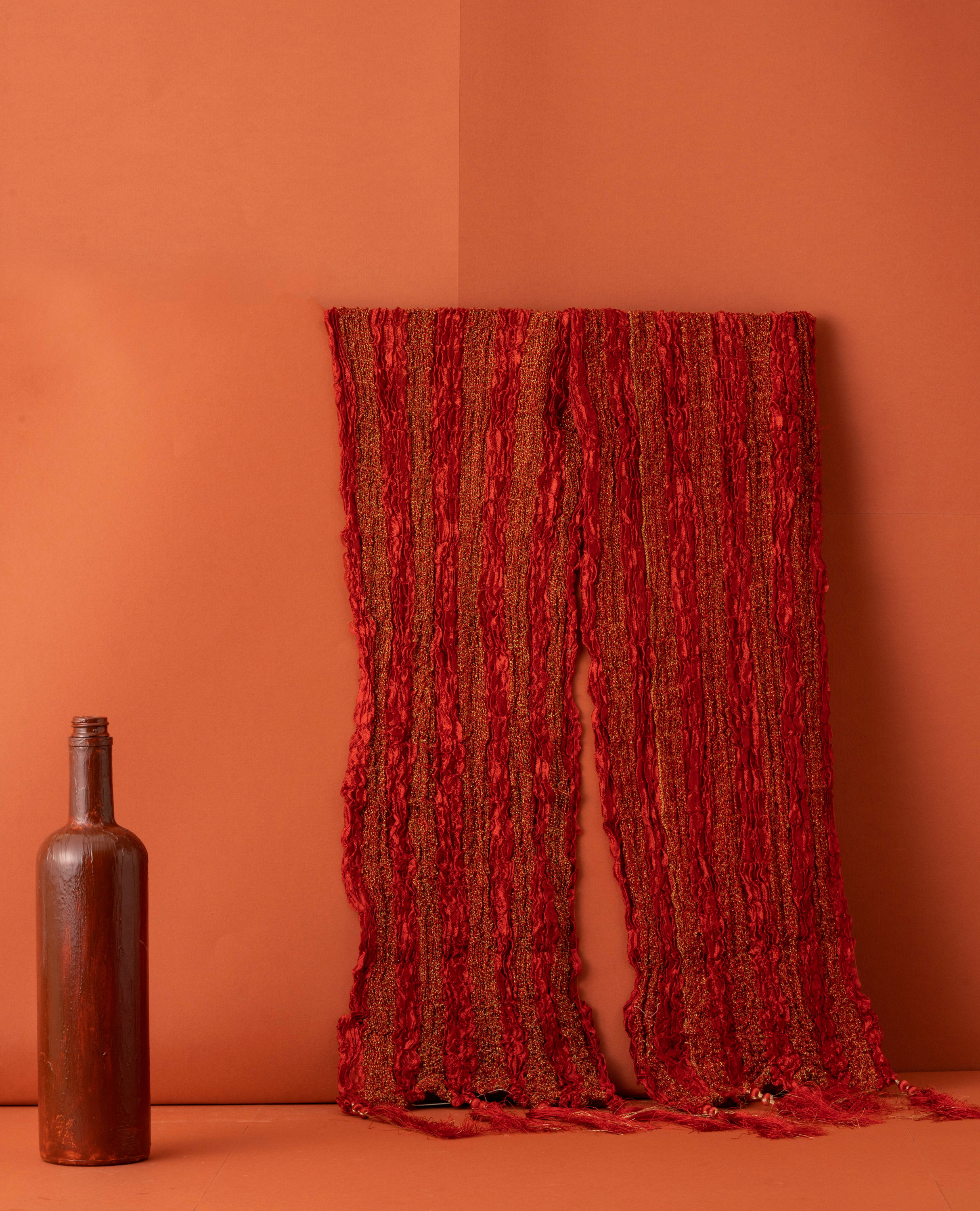 Manyavar Men Chilli Pepper Red Shimmery Thread Work Stole