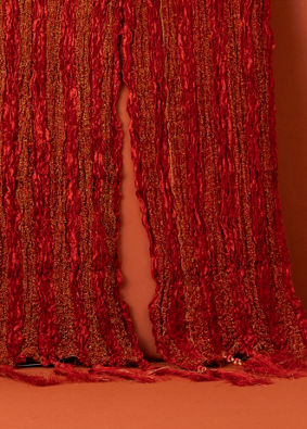 Manyavar Men Chilli Pepper Red Shimmery Thread Work Stole