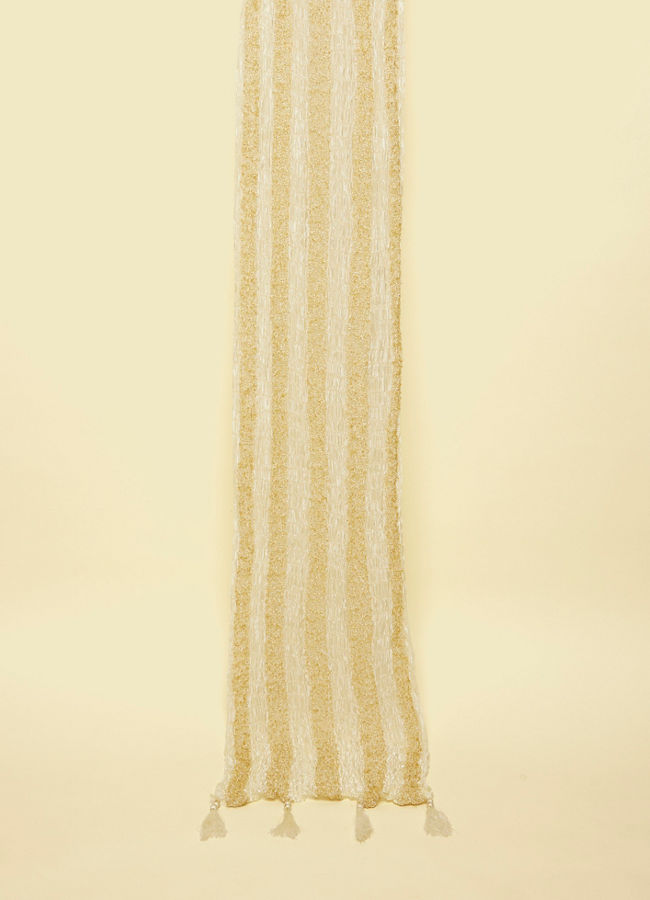 alt message - Manyavar Men Pearl White and Gold Traditional Stole image number 0