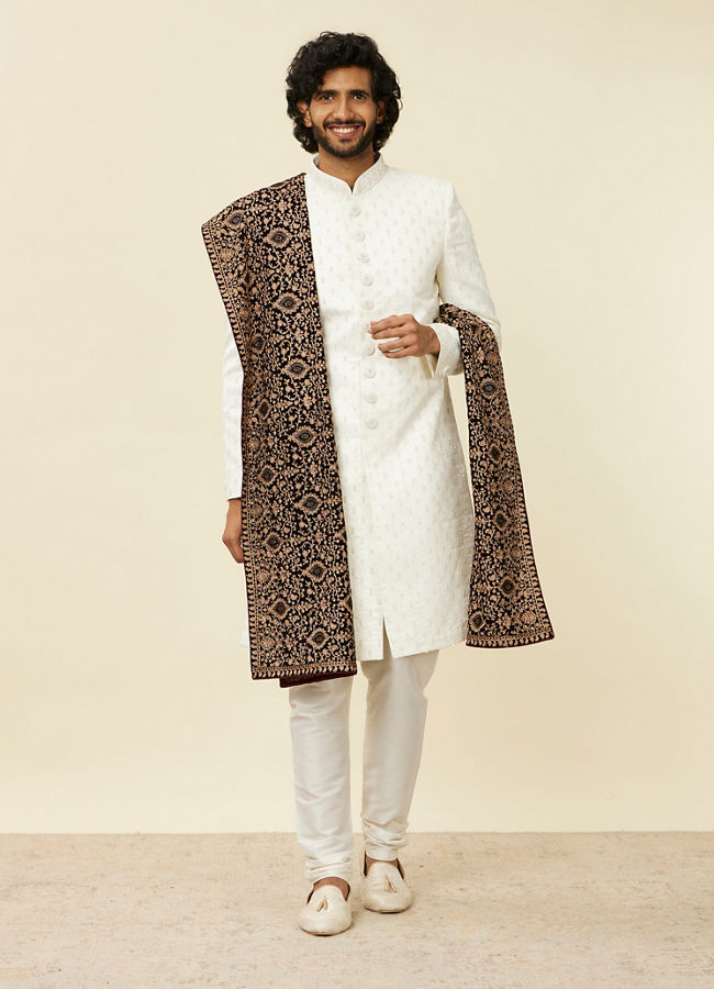 Manyavar Men Dark Maroon Imperial Paisley Patterned Dupatta