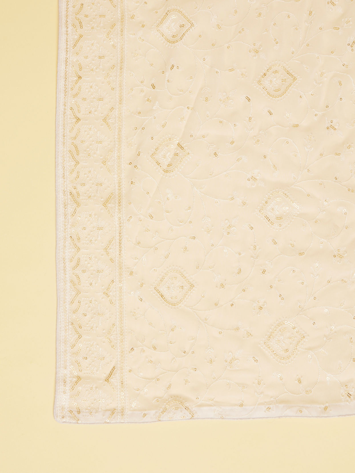 Manyavar Men Pearled Ivory White Sequined Stole