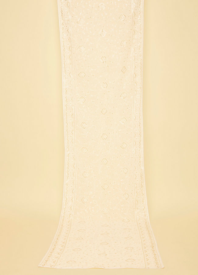 Manyavar Men Pearled Ivory White Sequined Stole
