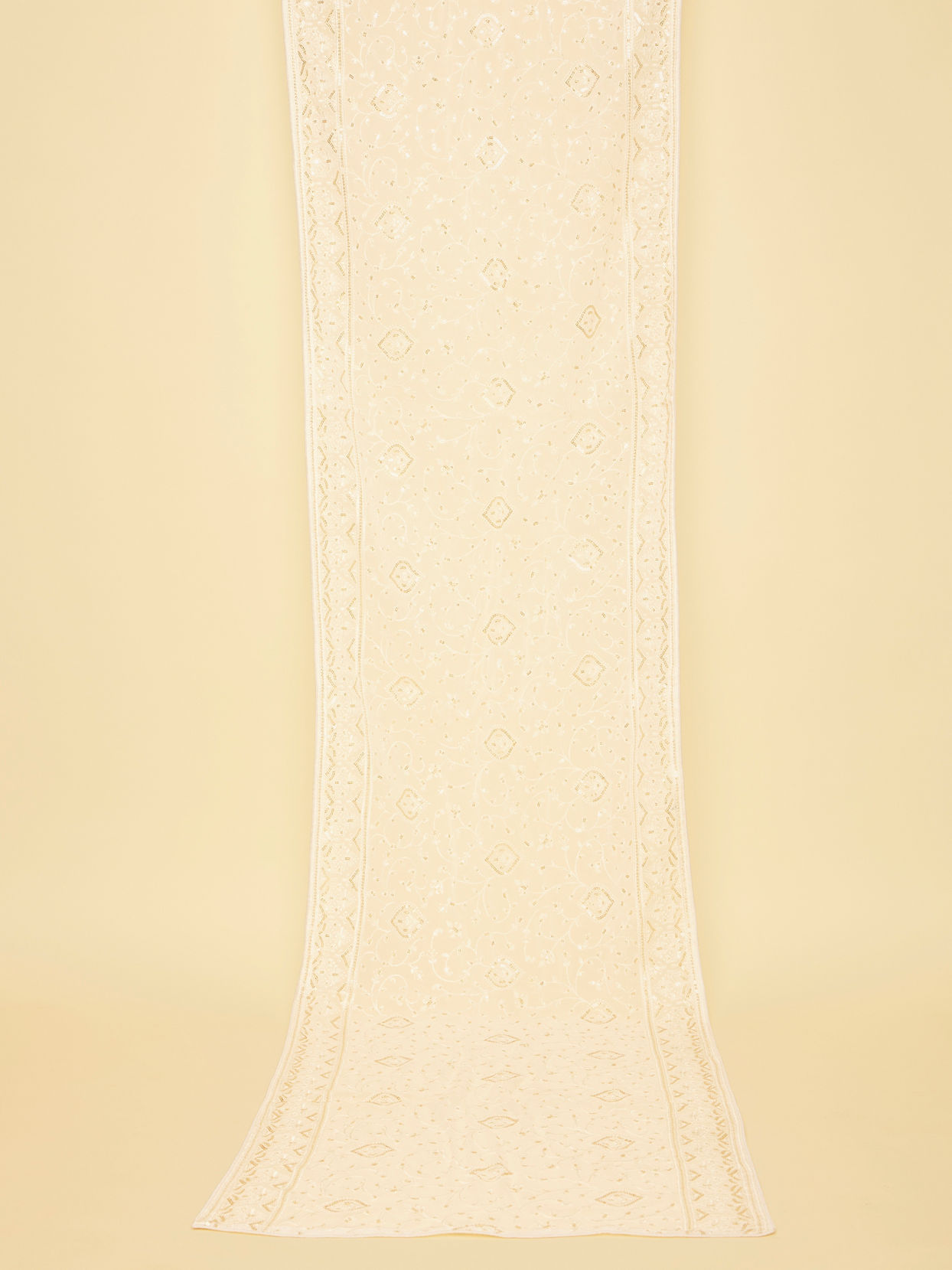 Manyavar Men Pearled Ivory White Sequined Stole