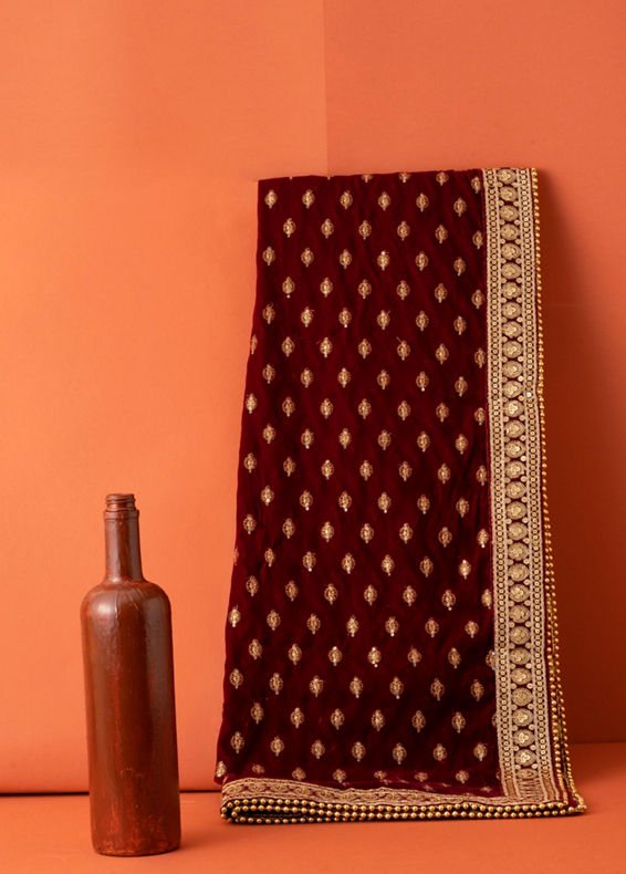 Manyavar Men Dark Maroon Buta Motif Dupatta