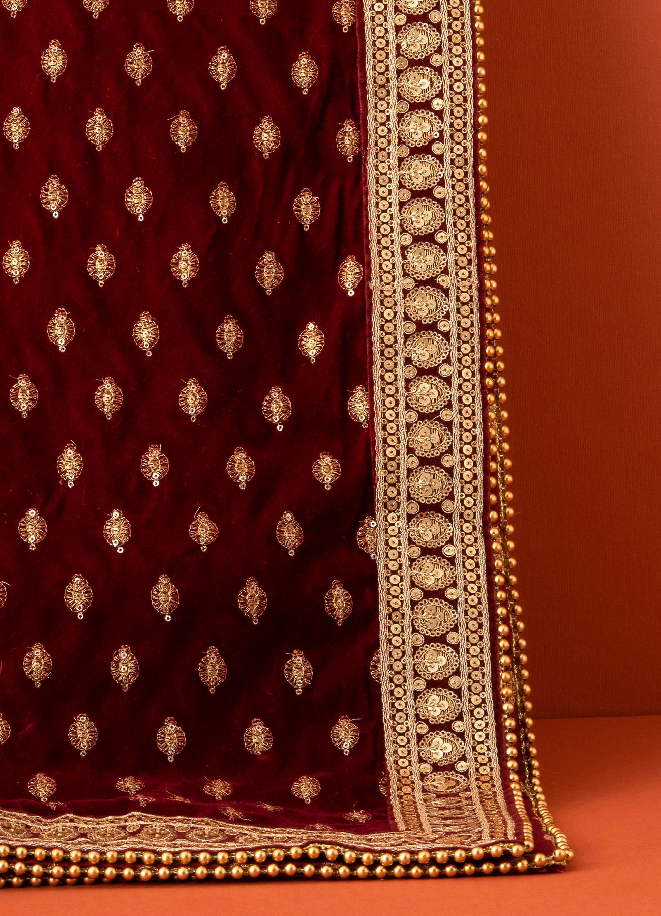 Manyavar Men Dark Maroon Buta Motif Dupatta