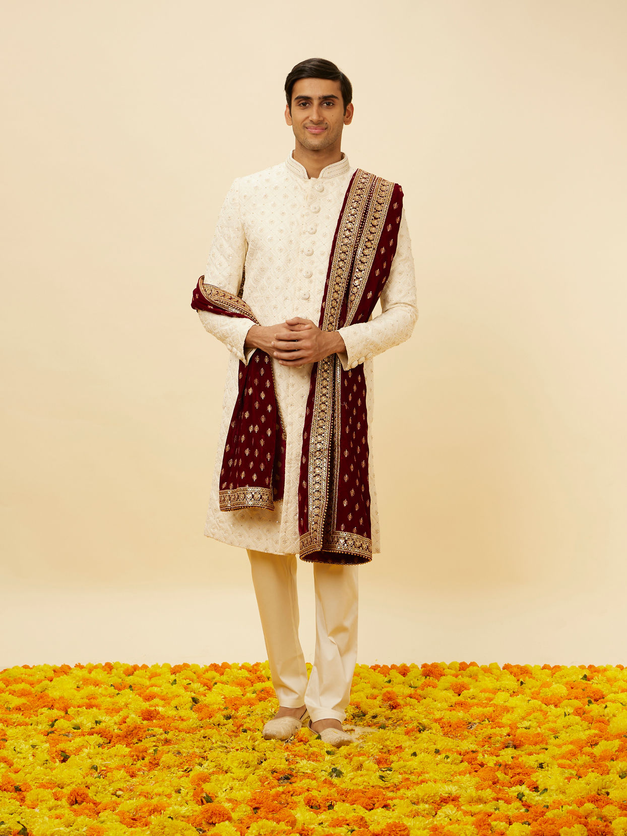 Manyavar Men Dark Maroon Buta Motif Dupatta