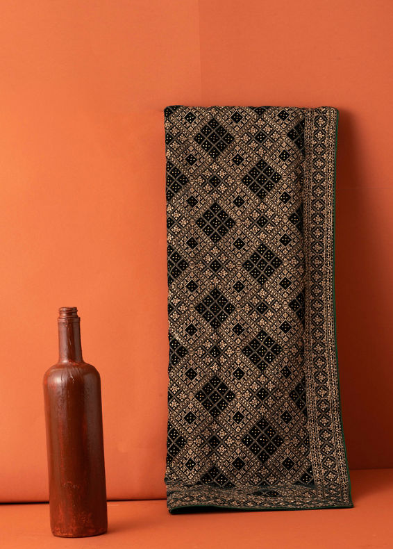 Manyavar Men Teal Green Chowkadi Motif Stole