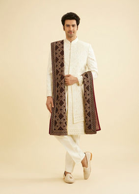 Manyavar Men Maroon Elegance: Velvet Dupatta