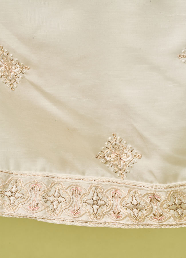 Manyavar Men Warm White Satin Dupatta with Embroidery