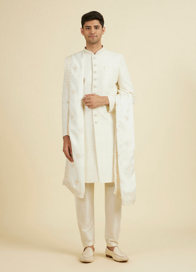 Manyavar Men Cream Satin Elegance Dupatta