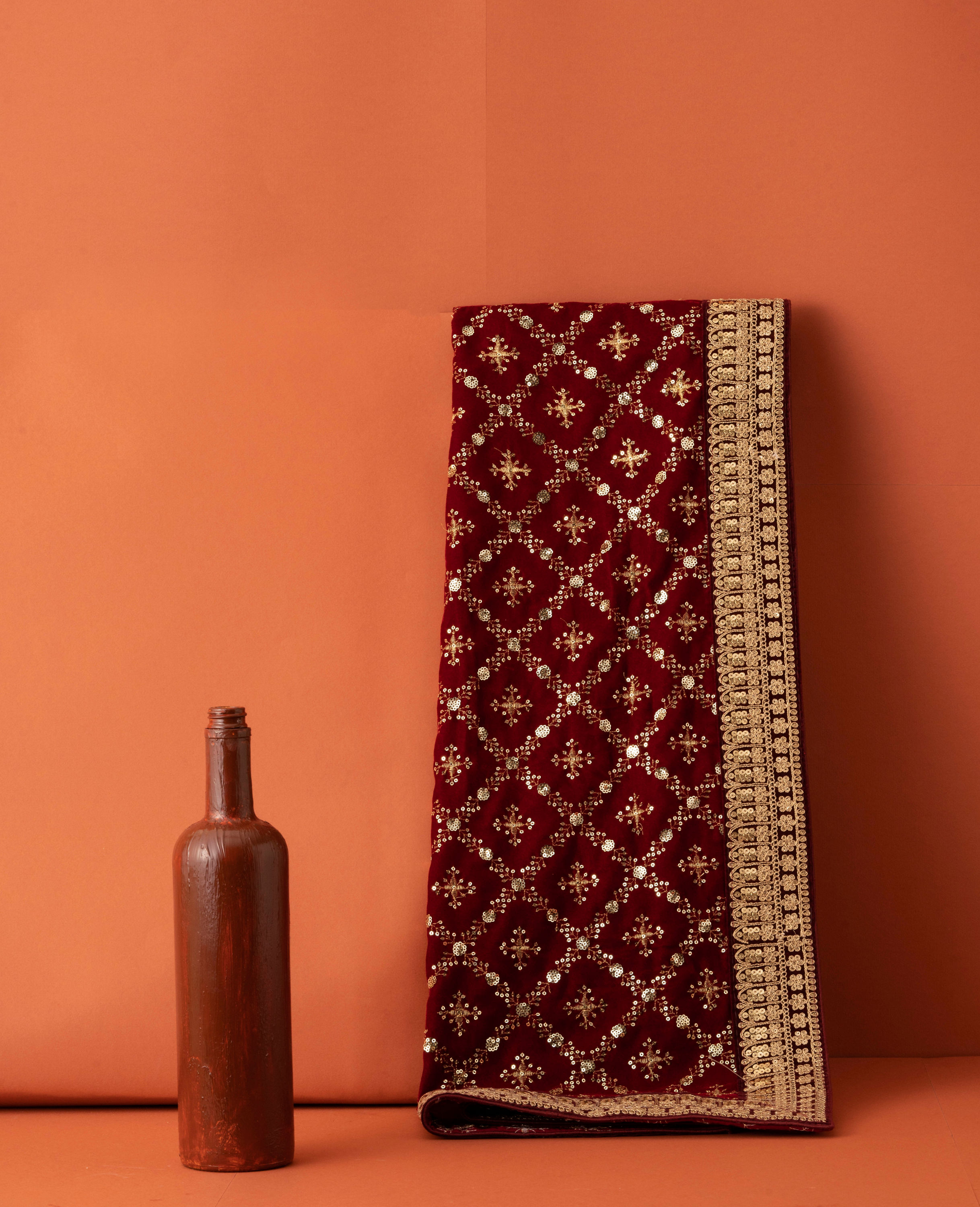 Manyavar Men Regal Red Velvet Dupatta