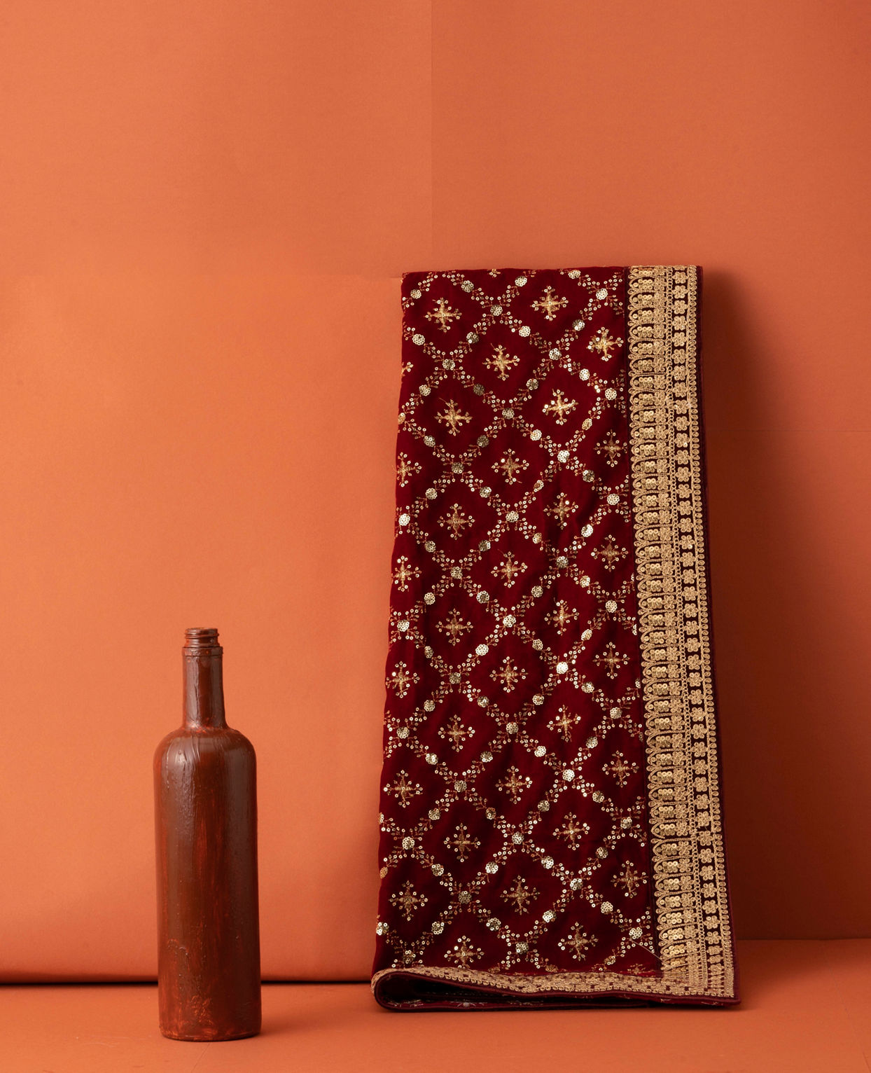 Manyavar Men Regal Red Velvet Dupatta