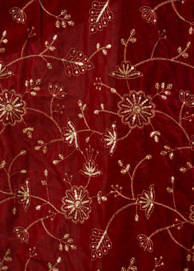 Manyavar Men Red Velvet Dupatta with Embroidery