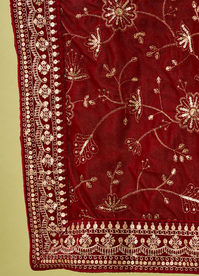 Manyavar Men Red Velvet Dupatta with Embroidery