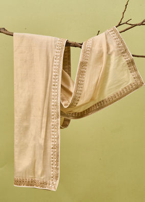 Manyavar Men Gold Tissue Dupatta with Embroidery