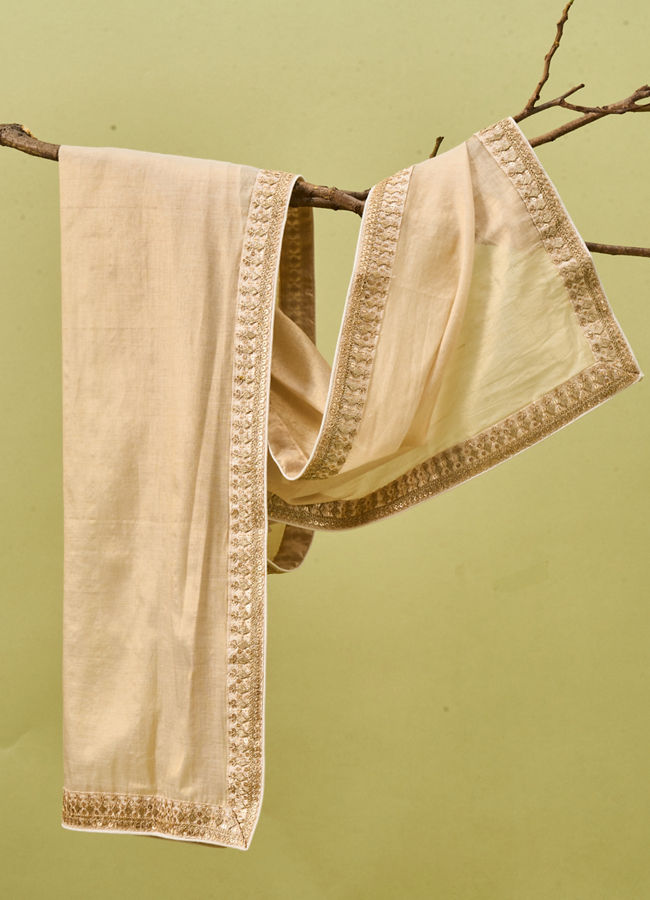 Manyavar Men Gold Tissue Dupatta with Embroidery