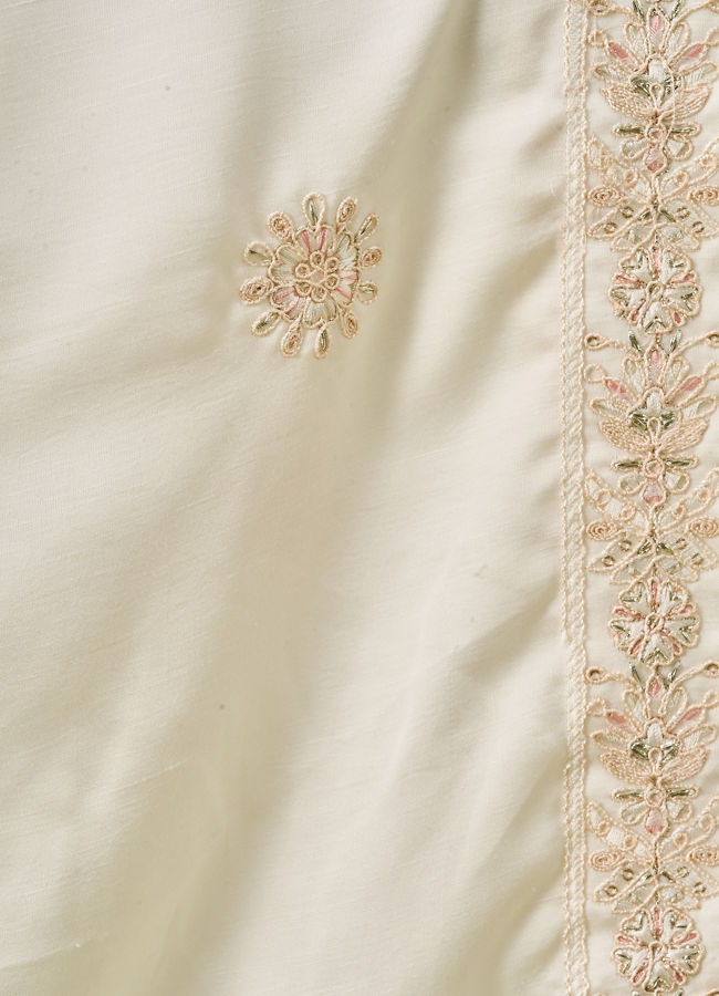 Manyavar Men White Satin Dupatta with Embroidery