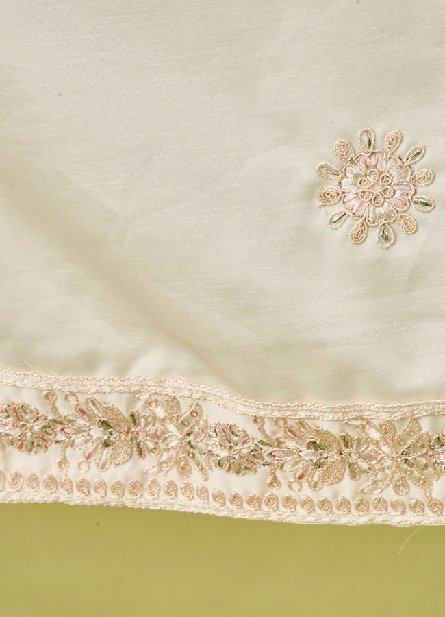 Manyavar Men White Satin Dupatta with Embroidery