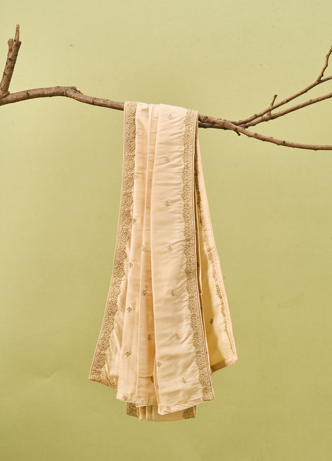 Manyavar Men White Art Silk Dupatta with Embroidery