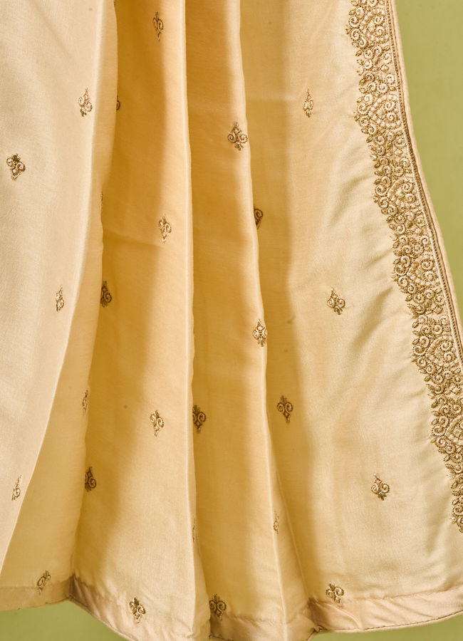 Manyavar Men White Art Silk Dupatta with Embroidery